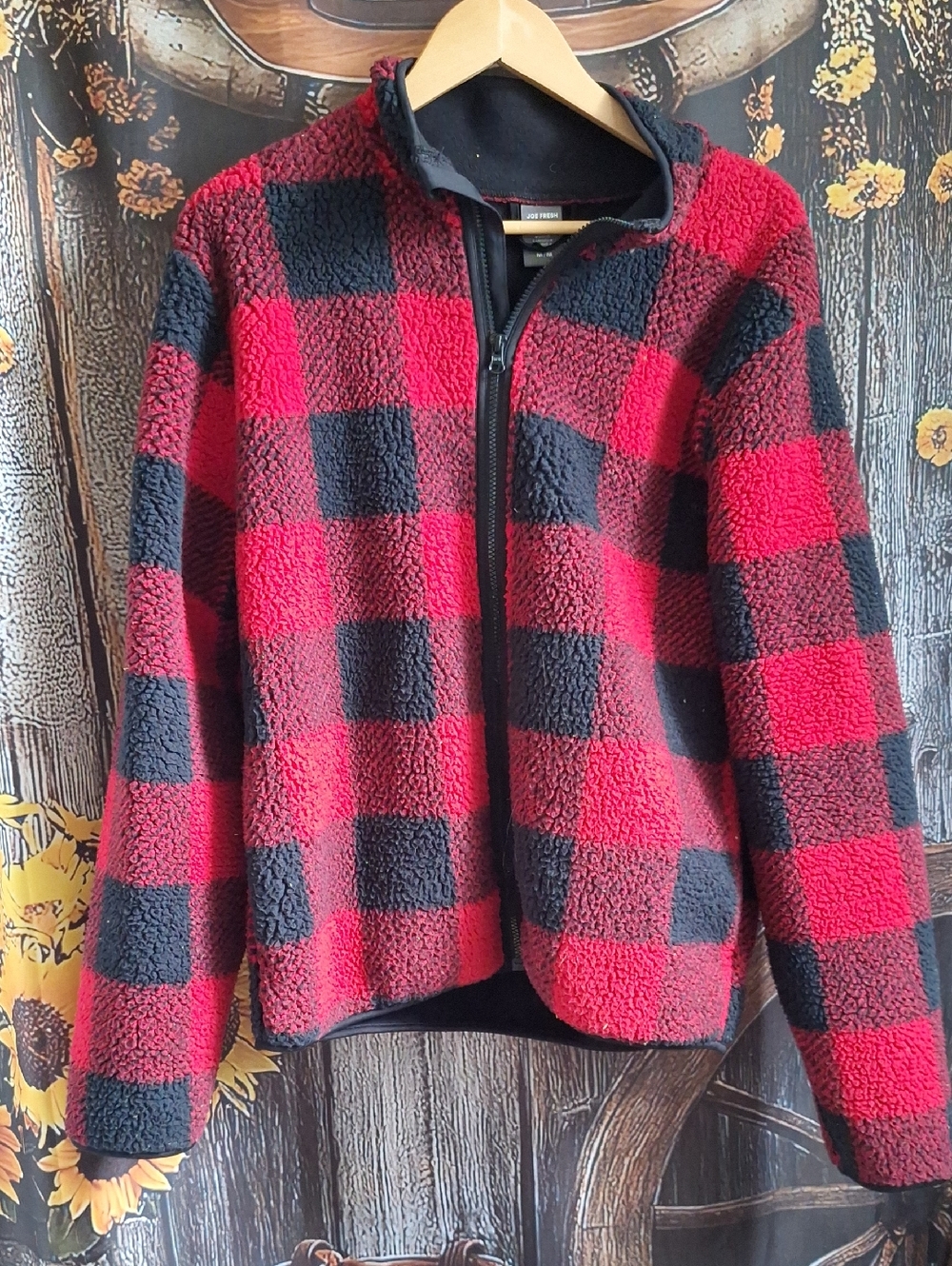 Red and Black Buffalo Plaid Sherpa Zip Jacket